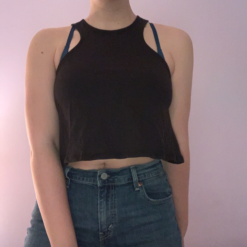 Heart cut out black crop top